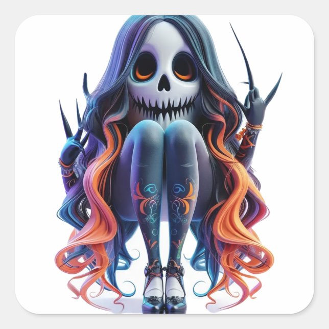 Funny Ghost Square Sticker (Front)