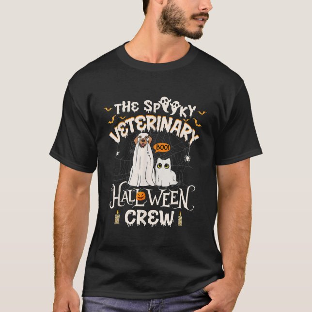 Funny Ghost The Spooky Veterinary Halloween Crew V T-Shirt (Front)
