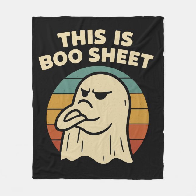 Funny Ghost "This Is Boo Sheet" Retro Halloween Fleece Blanket (Front)