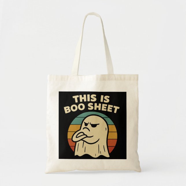 Funny Ghost "This Is Boo Sheet" Retro Halloween Tote Bag (Front)