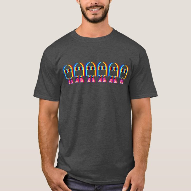 Funny Ghost Trippy Vaporwave Halloween Techno Rave T-Shirt (Front)