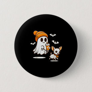 Funny Ghost Walking Chihuahua Dog Halloween Women Button