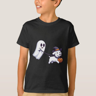 Funny Ghost Walking Dog Ghost Dog Halloween Night  T-Shirt