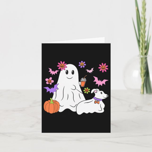Funny Ghost Walking Dog Spooky Ghost Coffee Hallow Card (Front)