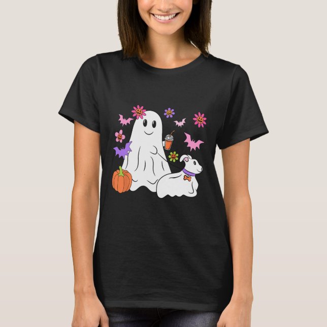 Funny Ghost Walking Dog Spooky Ghost Coffee Hallow T-Shirt (Front)