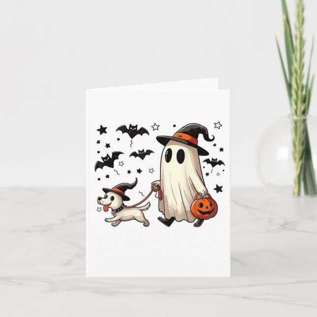 Funny Ghost Walking Dog Spooky Season Halloween Co Card (Front)