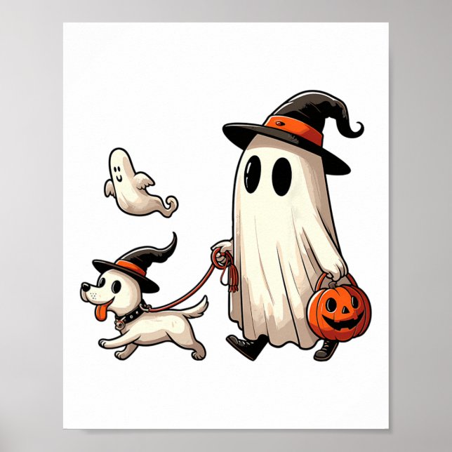 Funny Ghost Walking Dog Spooky Season Halloween Co Poster (Front)