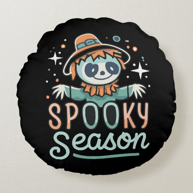 funny ghost with hats, spooky season round pillow (Front)