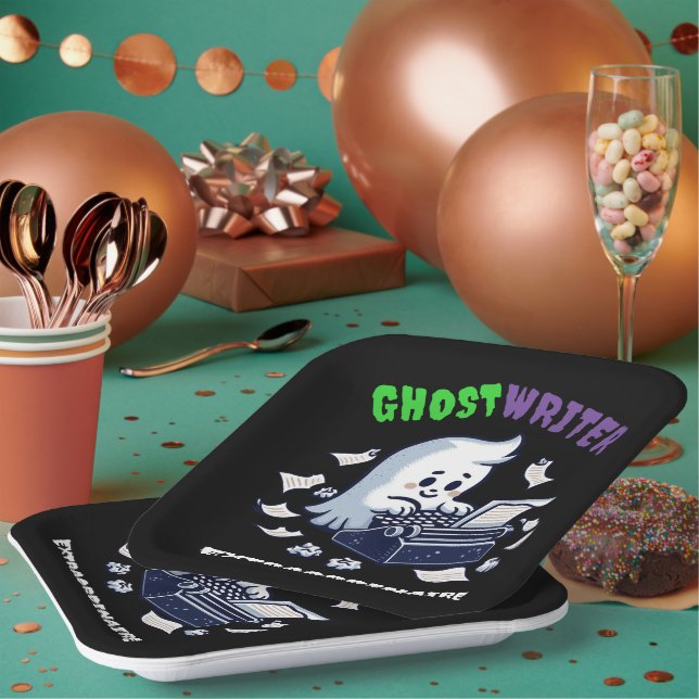 Funny Ghost Writer Extraordinaire Cute Ghost Paper Plates (Multi)