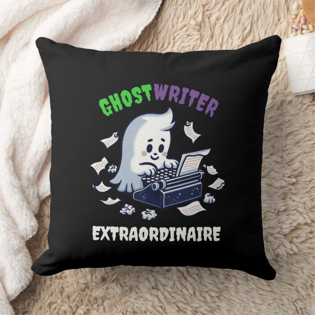 Funny Ghost Writer Extraordinaire Cute Ghost Throw Pillow (Blanket)