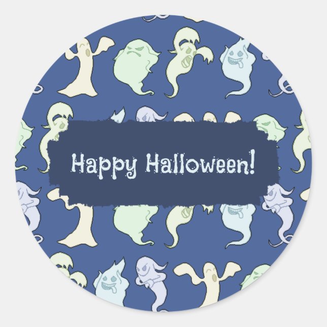 Funny Ghosts Happy Halloween Pixel Art Pattern Classic Round Sticker (Front)