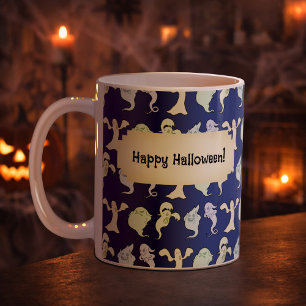 Funny Ghosts Happy Halloween Pixel Art Pattern Coffee Mug