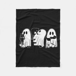 Funny Ghosts Holding Black Cats Halloween Ghost Ca Fleece Blanket