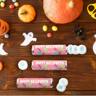 Funny ghosts in pink, customizable Halloween Breath Savers® Mints