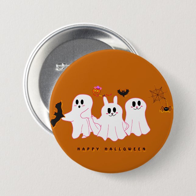 Funny Ghosts Posing For A Picture Button (Front & Back)