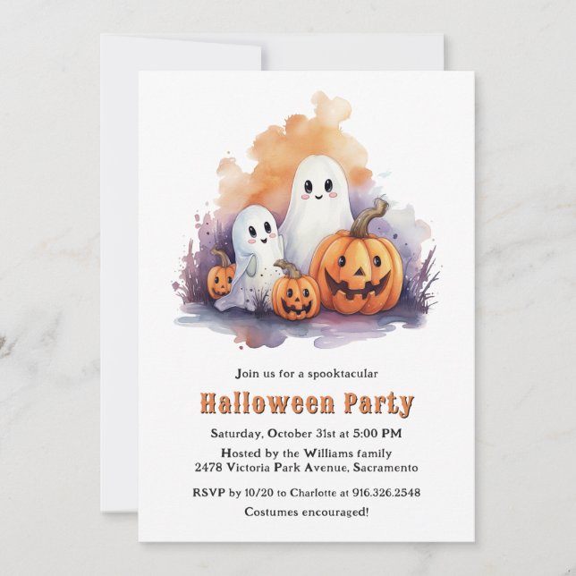 Funny Ghosts Pumpkins Kids Halloween Party Invitation (Front)