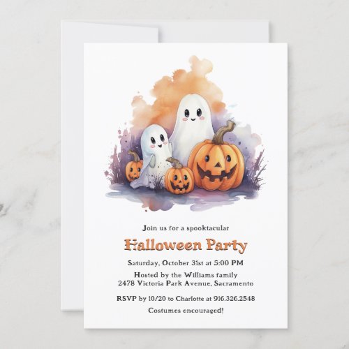 Funny Ghosts Pumpkins Kids Halloween Party Invitation