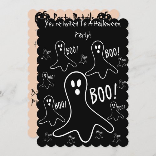 funny ghosts shouting boo black halloween Party Invitation