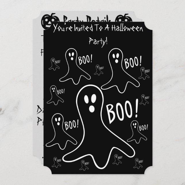funny ghosts shouting boo black halloween Party Invitation (Front/Back)