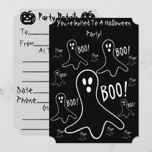 funny ghosts shouting boo black halloween Party Invitation