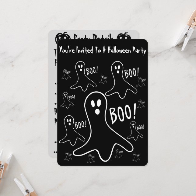 funny ghosts shouting boo for halloween invitation (Front/Back In Situ)