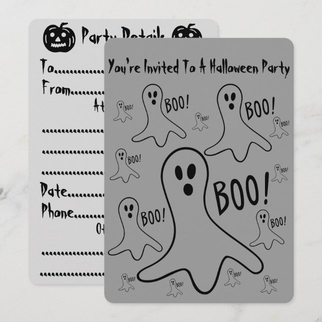 funny ghosts shouting boo halloween Party Invite (Front/Back)