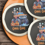 Funny Ghoul Gang Modern Monster Truck Halloween Sugar Cookie<br><div class="desc">Treat your little monsters to the “Ghoul Gang” sugar cookies, the sweetest addition to any Halloween or birthday bash! These cookies are a feast for the eyes and the taste buds, with vibrant prints of skeletons, pumpkins, and monster trucks. Perfect for the Boo Crew, each cookie is a modern twist...</div>