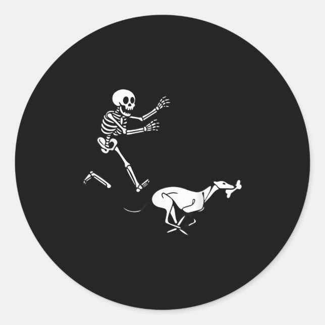 Funny Ghound Running Skeleton Halloween  Classic Round Sticker (Front)