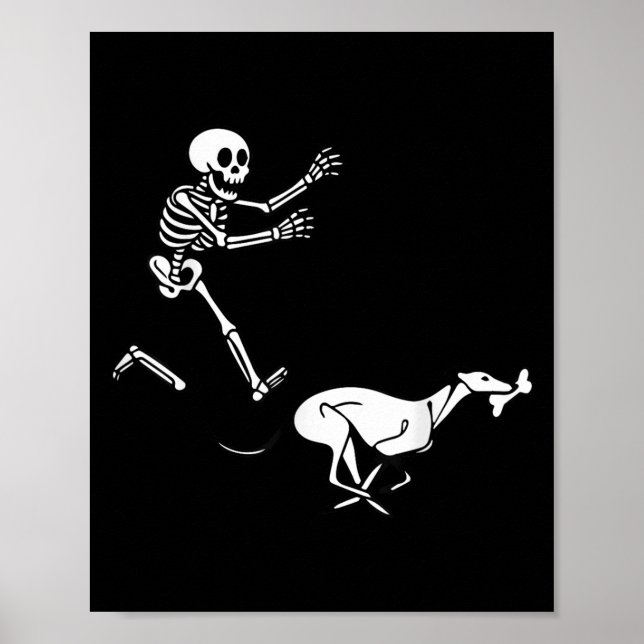 Funny Ghound Running Skeleton Halloween  Poster (Front)
