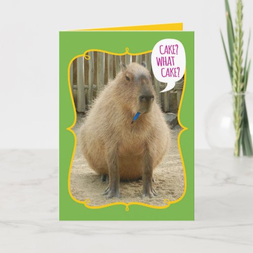 Funny Giant Cake_Eating Capybara Birthday Card