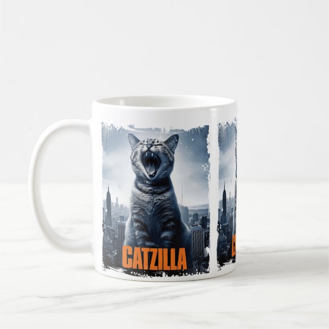 Funny Giant Cat Monster Feline Humor Cat Lovers Coffee Mug (Left)