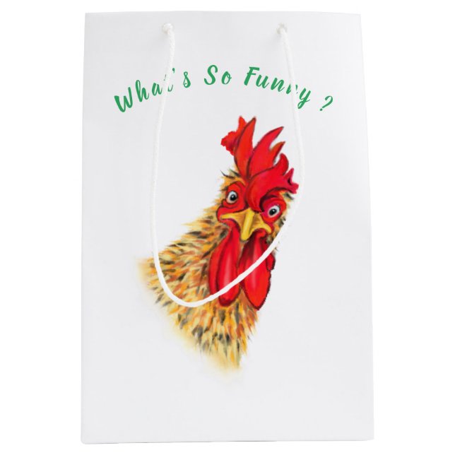 Funny Gift Bag with Surprised Rooster Customizable (Front)
