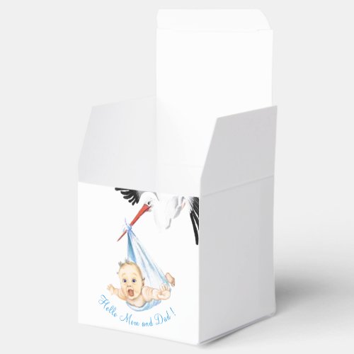 Funny Gift Box with Stork Carrying Baby and Text