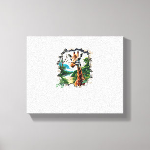 Funny Gift Cute Giraffe In The Hole In 3D Style Canvas Print