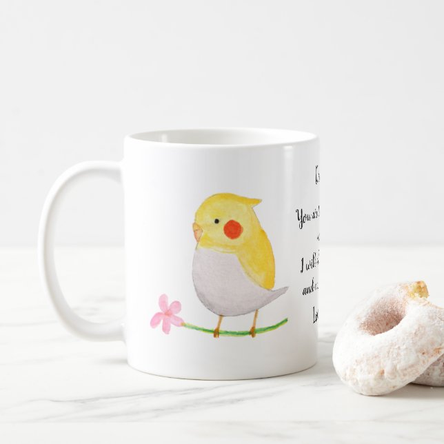 Funny Gift for Cockatiel Owner Cute Custom Name Coffee Mug (With Donut)