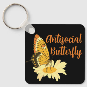 Funny gift for Introvert Antisocial Butterfly Keychain