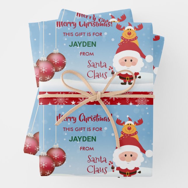Funny Gift From Santa Rudolph Snowflakes Kids   Wrapping Paper Sheets (In situ)