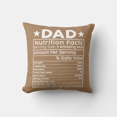 Funny Gift Mens Fathers Day Dad Nutrition Facts Throw Pillow