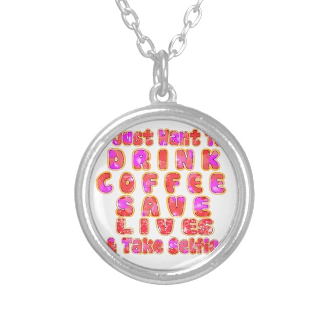 Funny Gifts for Coffee Lovers Silver Plated Necklace (Front)
