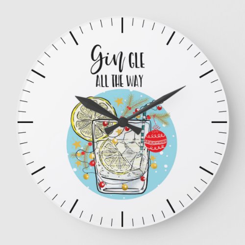 funny Gin christmas card jingle all the way Large Clock