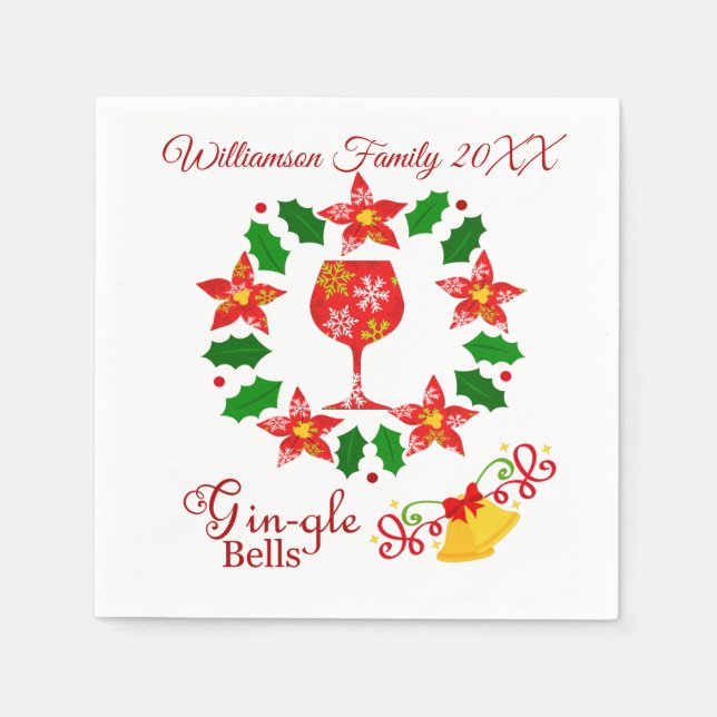 Funny Gin-gle Bells Christmas Napkins (Front)