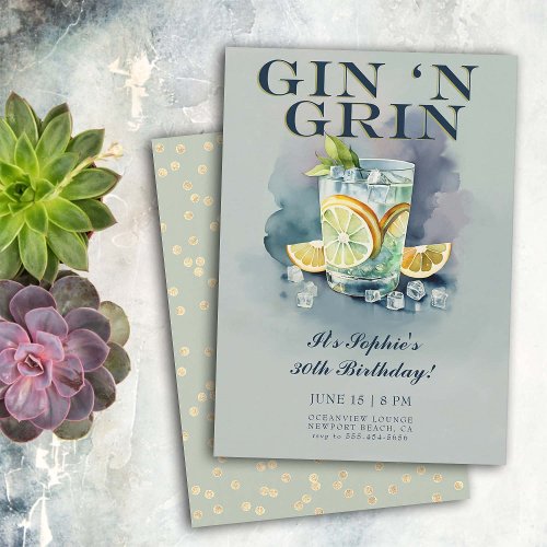 Funny Gin n Grin Cocktail Party 30th Birthday Invitation