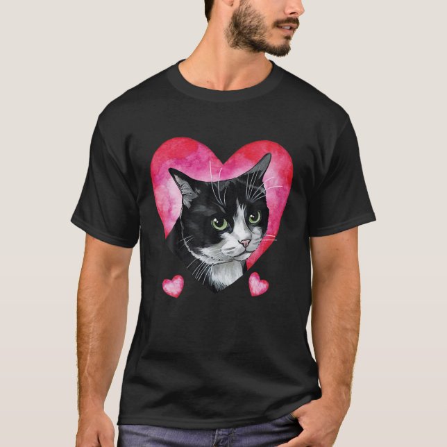 Funny Ginger Cat Black Kitten Love Valentines Day T-Shirt (Front)