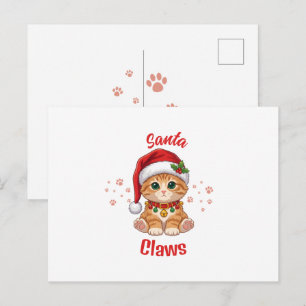 Funny Ginger Cat Christmas Santa Hat Pun Holiday Postcard