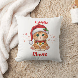 Funny Ginger Cat Christmas Santa Hat Pun Throw Pillow