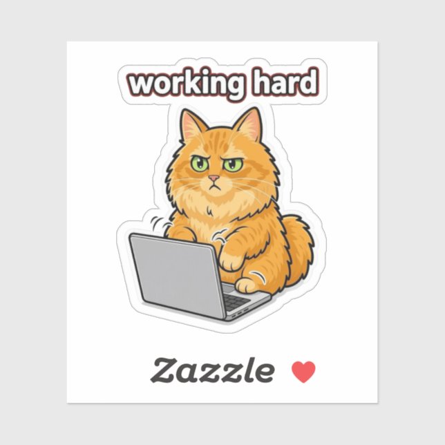 Funny ginger Cat Working Hard Meme sticker  (Sheet)