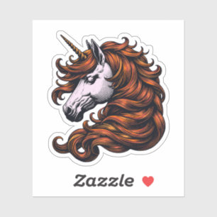 Funny Ginger Unicorn Head Sticker