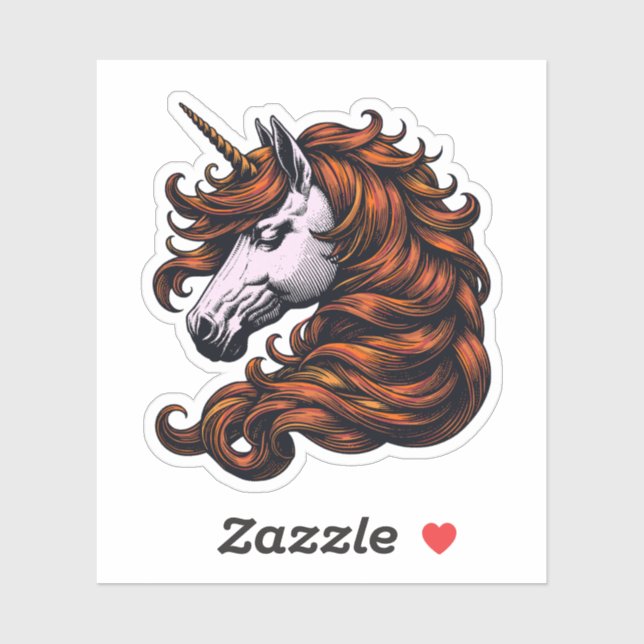 Funny Ginger Unicorn Head  Sticker (Sheet)