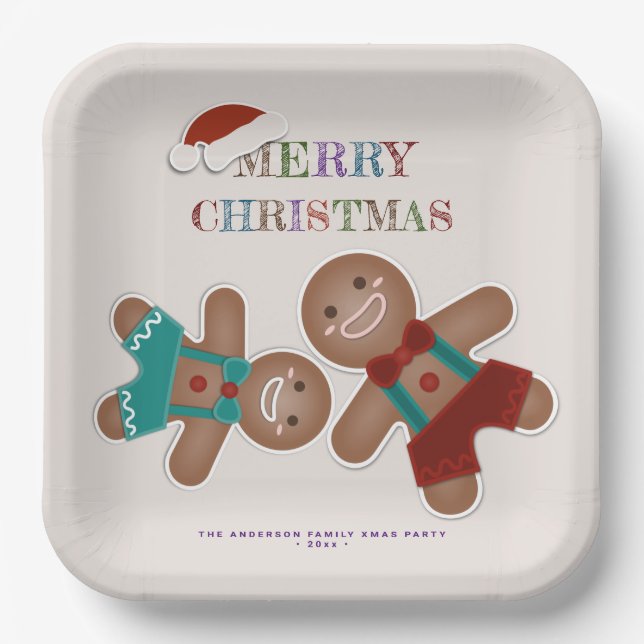 Funny Gingerbread Cookies Christmas Holiday Party Paper Plates (Front)