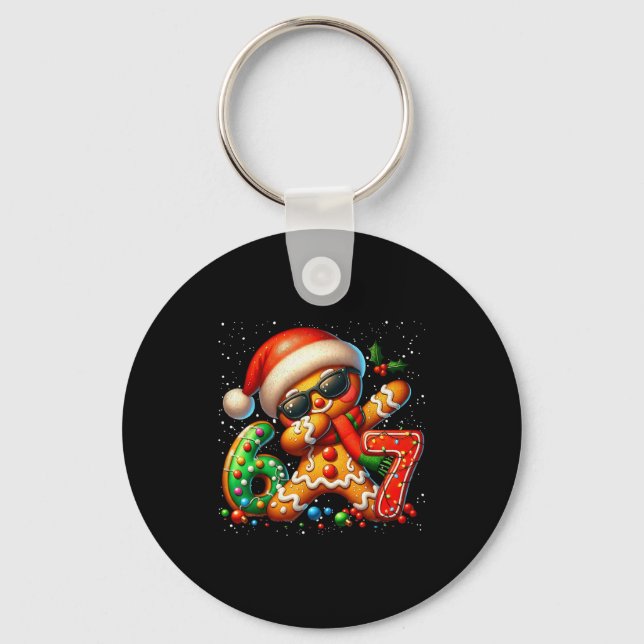 Funny Gingerbread Dabbing Six Seven 67 Meme Christ Keychain (Front)